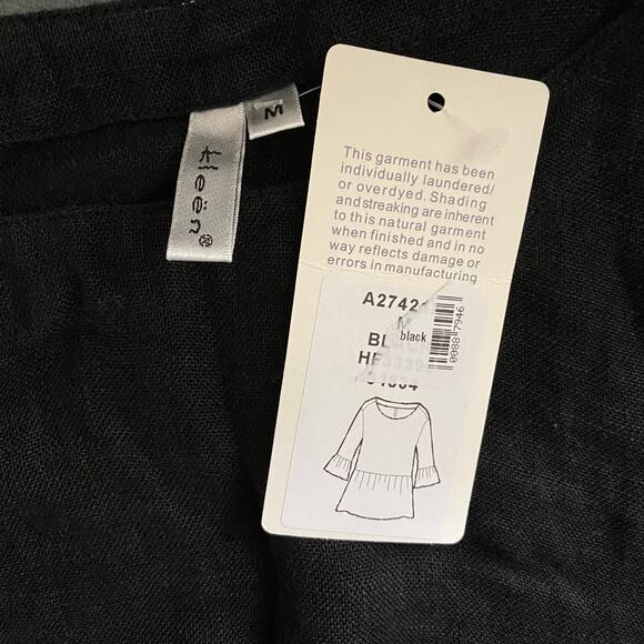 NEW Kleen Size M Linen Peplum Hem Shirt Black Semi Sheer Capsule Minimal - Picture 3 of 5